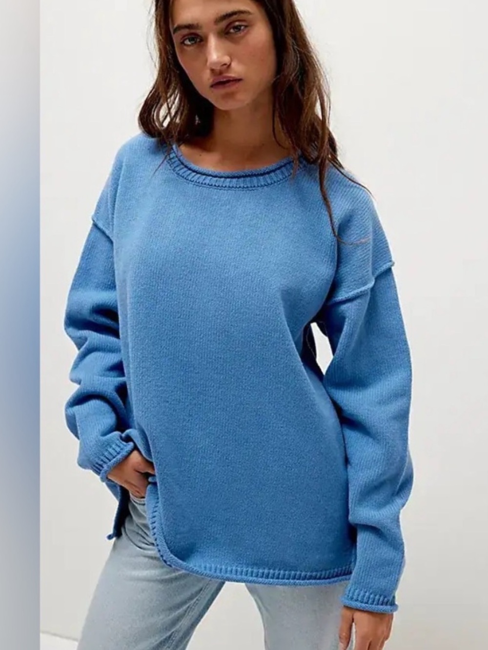 Free People We The Free Ella Roll Neck Cotton Sweater Turkish Blue XS - Picture 7 of 10